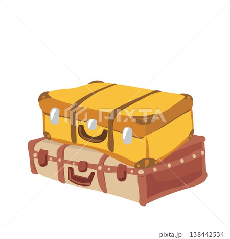 レトロなトランクケースを重ねたイラスト レトロなトランクケースを重ねたイラスト 138442534