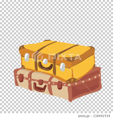 レトロなトランクケースを重ねたイラスト レトロなトランクケースを重ねたイラスト 138442534