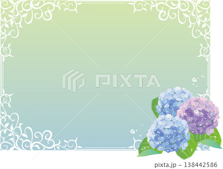 背景素材＜花フレーム・紫陽花・アジサイ・飾り枠・飾り罫・横位置＞ 138442586