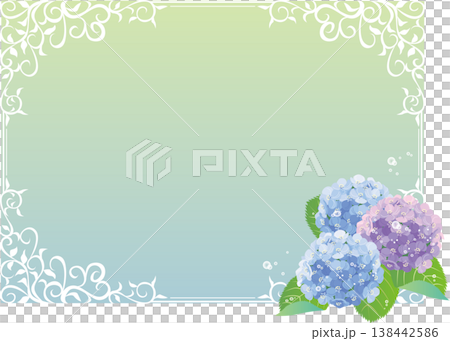 背景素材＜花フレーム・紫陽花・アジサイ・飾り枠・飾り罫・横位置＞ 138442586