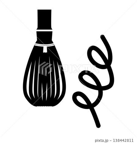 シンプルな茶道具、茶筅、くるくる、黒 138442811