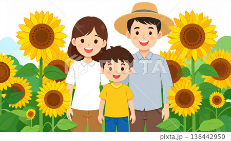ある夏の日 家族連れでヒマワリ畑へ ある夏の日 家族連れでヒマワリ畑へ 138442950