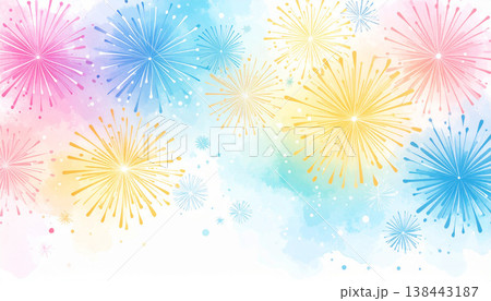 水彩で描いたカラフルな花火 138443187