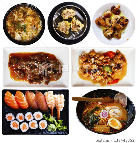 Set of Japanese food collage on white background Set of Japanese food collage on white background 138443352