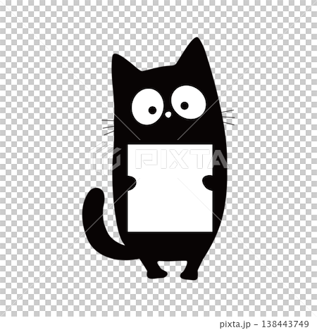 A cute, simple, hand-drawn style illustration of a black cat holding a card. Copy space available. A cute, simple, hand-drawn style illustration of a black cat holding a card. Copy space available. 138443749