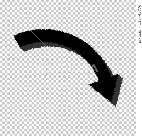 A rough, hand-drawn silhouette with a thick, downward-sloping arrow illustration pointing to the right. 138443776