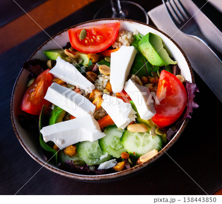 Vegetables salad with fresh cheese and quinoa Vegetables salad with fresh cheese and quinoa 138443850