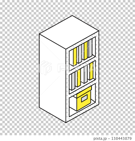 辦公室書架/文件櫃的等距線描圖(黃色) 辦公室書架/文件櫃的等距線描圖(黃色) 138443879