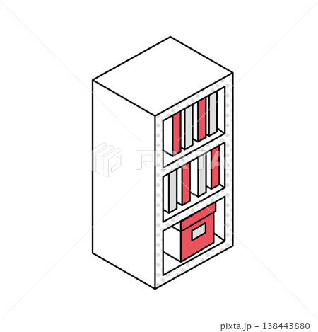 オフィスの本棚・書類キャビネットのアイソメトリック線画イラスト オフィスの本棚・書類キャビネットのアイソメトリック線画イラスト 138443880