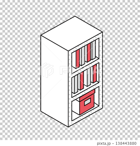 オフィスの本棚・書類キャビネットのアイソメトリック線画イラスト オフィスの本棚・書類キャビネットのアイソメトリック線画イラスト 138443880