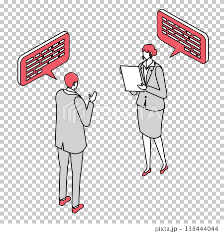 Isometric line drawing illustration of a business person conducting a business negotiation/interview. 138444044