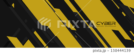 Modern futuristic cyber gaming banner with black and yellow technology shapes. 138444139