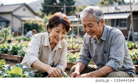 ガーデニングをするシニア夫婦 138444164