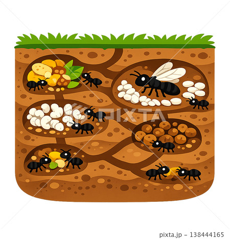 アリの巣の断面図イラスト素材 アリの巣の断面図イラスト素材 138444165