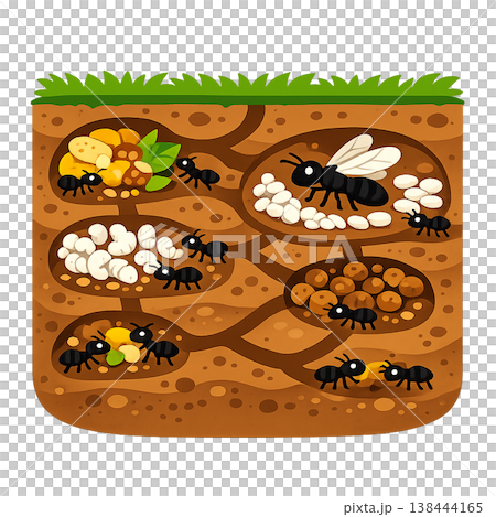 アリの巣の断面図イラスト素材 アリの巣の断面図イラスト素材 138444165