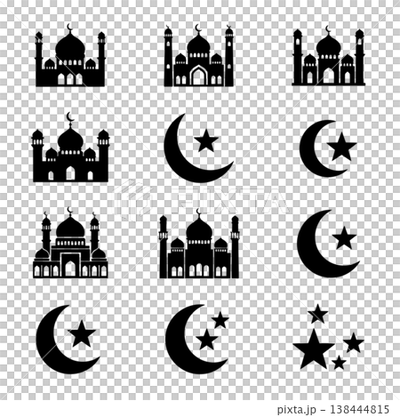 Islamic Mosque Crescent Star Icon Set Islamic Mosque Crescent Star Icon Set 138444815