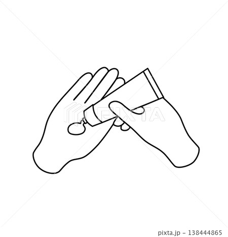 ハンドクリームを塗る手元のシンプルな線画イラスト（スキンケア・保湿） 138444865