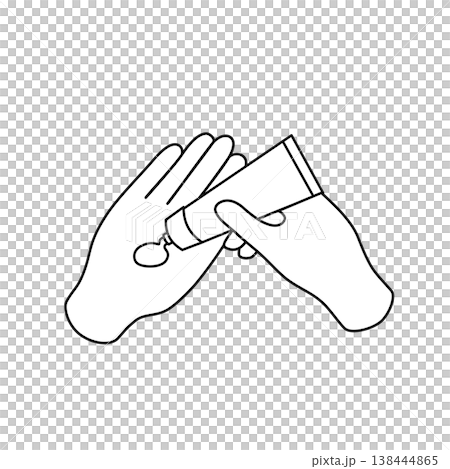 ハンドクリームを塗る手元のシンプルな線画イラスト（スキンケア・保湿） 138444865