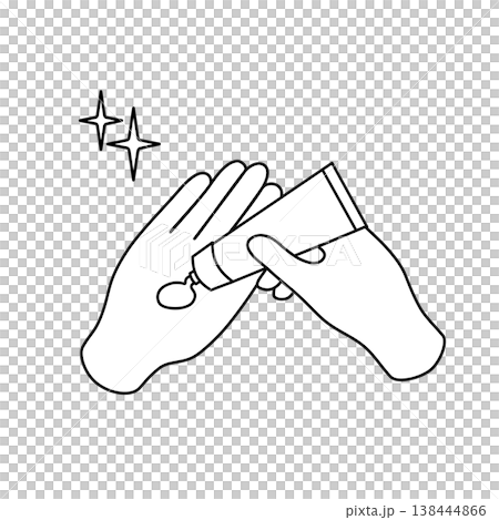 A simple line drawing illustration of hands applying hand cream (with glitter). 138444866
