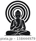 Meditating Buddha Silhouette with Concentric Halo Vector Art 138444979