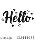 Hello Cursive Lettering with Hearts and Stars Vector 138444985