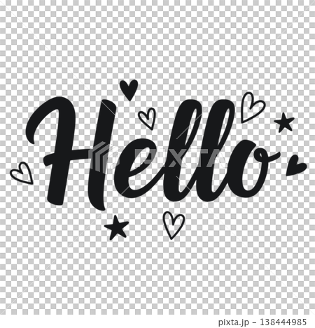 Hello Cursive Lettering with Hearts and Stars Vector Hello Cursive Lettering with Hearts and Stars Vector 138444985