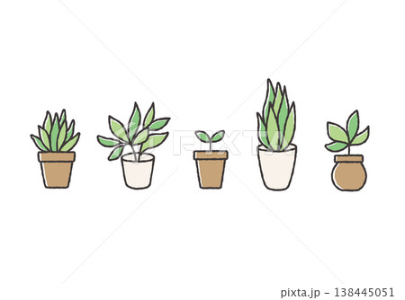観葉植物の手描きイラストセット 観葉植物の手描きイラストセット 138445051