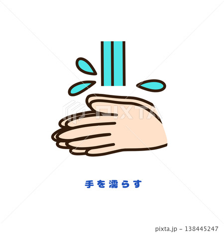 手洗いの最初の工程 水で濡らすイラスト（衛生管理・食中毒予防） 138445247