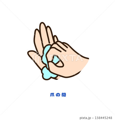 手洗い 爪の間の洗い方イラスト（感染対策・衛生管理） 138445248