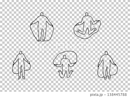 A set of loosely drawn, hand-drawn illustrations (line art) of a person jumping rope. A set of loosely drawn, hand-drawn illustrations (line art) of a person jumping rope. 138445788
