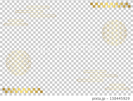 Japanese-style decorative frame, clouds, and Japanese patterns 138445929