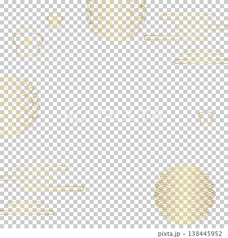 Japanese-style decorative frame, clouds, plum blossoms, and traditional Japanese patterns, square size. Japanese-style decorative frame, clouds, plum blossoms, and traditional Japanese patterns, square size. 138445952