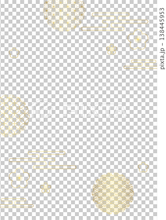 Japanese-style decorative frame, clouds, plum blossoms, and Japanese patterns, vertical orientation. 138445953