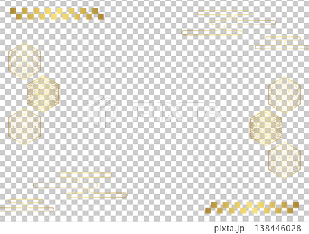 Japanese-style decorative frame, clouds, and Japanese patterns Japanese-style decorative frame, clouds, and Japanese patterns 138446028