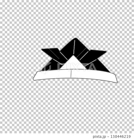 こどもの日の素材　折り紙で折った兜のモノクロイラスト　シンプル 138446219