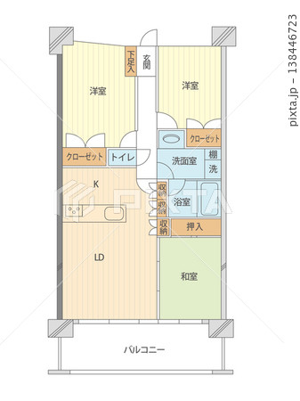 3LDKマンションの間取りイラスト 3LDKマンションの間取りイラスト 138446723