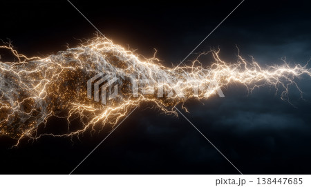 黒い背景に放電するリアルな稲妻と火花 138447685