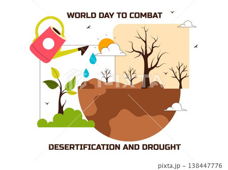 World Day To Combat Desertification and Drought Vector Illustration With Dry Cracked Soil Climate Change Awareness Environmental Protection Design 138447776