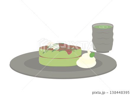 緑茶とセットの和風抹茶パンケーキ 緑茶とセットの和風抹茶パンケーキ 138448395