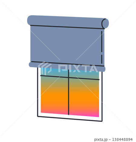 Blackout roller blind window icon, minimalist vector illustration with color gradient. Flat cartoon home interior and bedroom curtain clipart, isolated colored clipart on white background Blackout roller blind window icon, minimalist vector illustration with color gradient. Flat cartoon home interior and bedroom curtain clipart, isolated colored clipart on white background 138448894