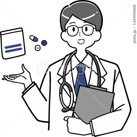 薬を提示して説明する男性医師 薬を提示して説明する男性医師 138448908