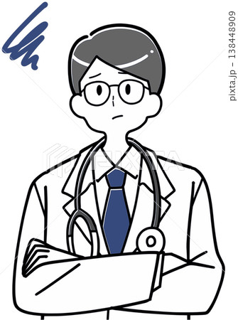 腕を組んで悩む男性医師 腕を組んで悩む男性医師 138448909