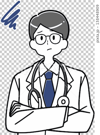 腕を組んで悩む男性医師 腕を組んで悩む男性医師 138448909