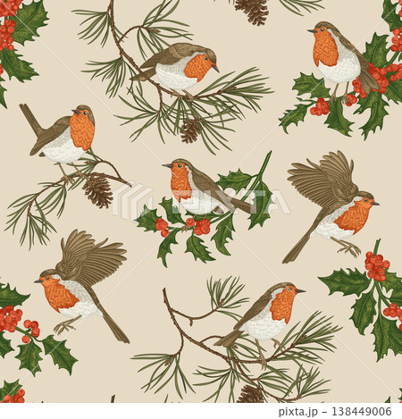 Seamless winter pattern with birds. Seamless winter pattern with birds. 138449006