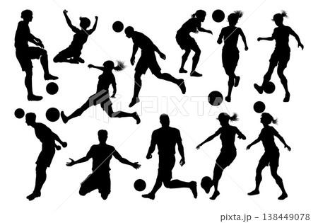 Soccer Football Player Male Female Silhouettes Soccer Football Player Male Female Silhouettes 138449078