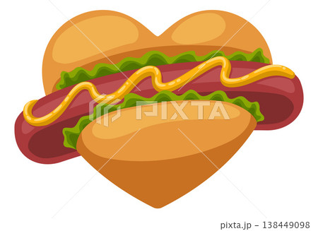 Love of Hot Dog Heart Shaped Fast Food Concept Love of Hot Dog Heart Shaped Fast Food Concept 138449098