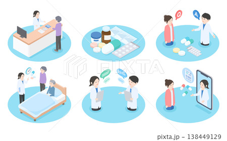 いろいろな仕事をしている薬剤師のイラストセット 138449129