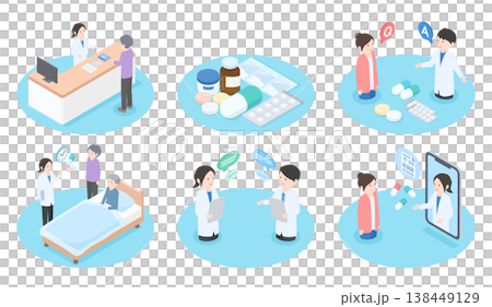 いろいろな仕事をしている薬剤師のイラストセット 138449129