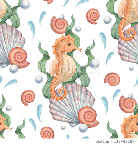 A seamless pattern featuring a seahorse and a sea creature 138449187
