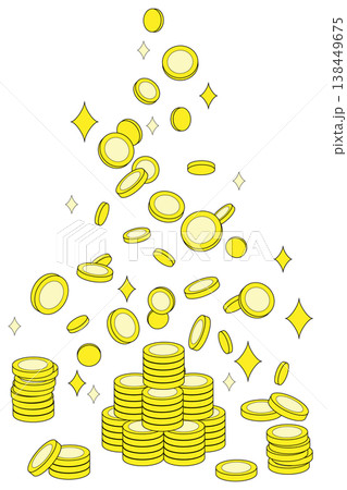 コインタワーと舞降るコイン 線画 138449675